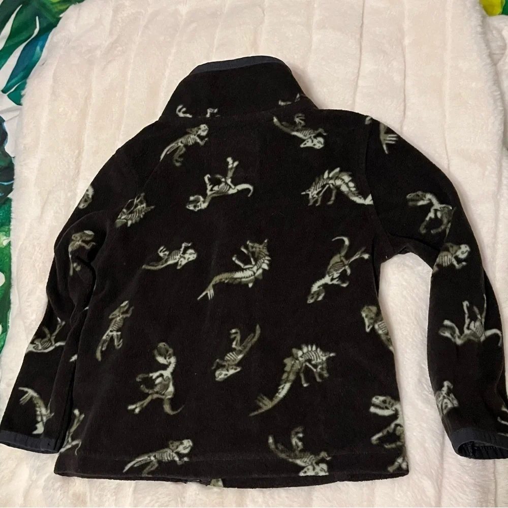 EUC OshKosh Baby Toddler 24M Grey Brown Dino Zip Fleece Lightweight Zip Jacket